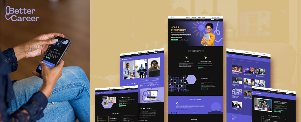 Wireframes with mobile mockup and desktop for Better Career by lumimango