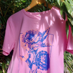 pink t-shirt with peonies print designed by lumimango for Teemill