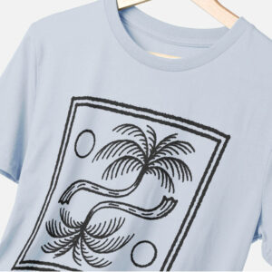 mockup t-shirt organic light blue with palm tree illustration